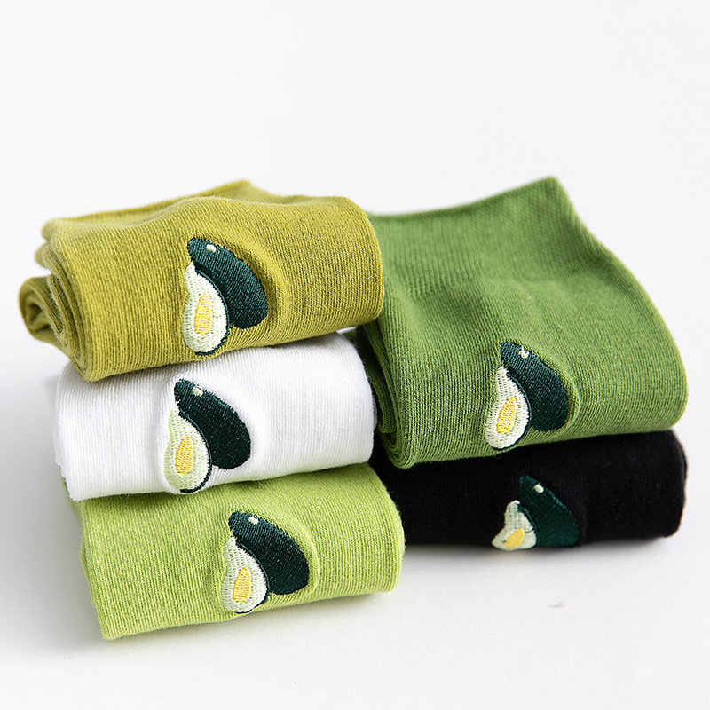 Korean Fresh Fruits Funny Socks New Ins Cute Embroidery Avocado Green Socks Women Girl Harajuku Socks Novelty Meias Sokken