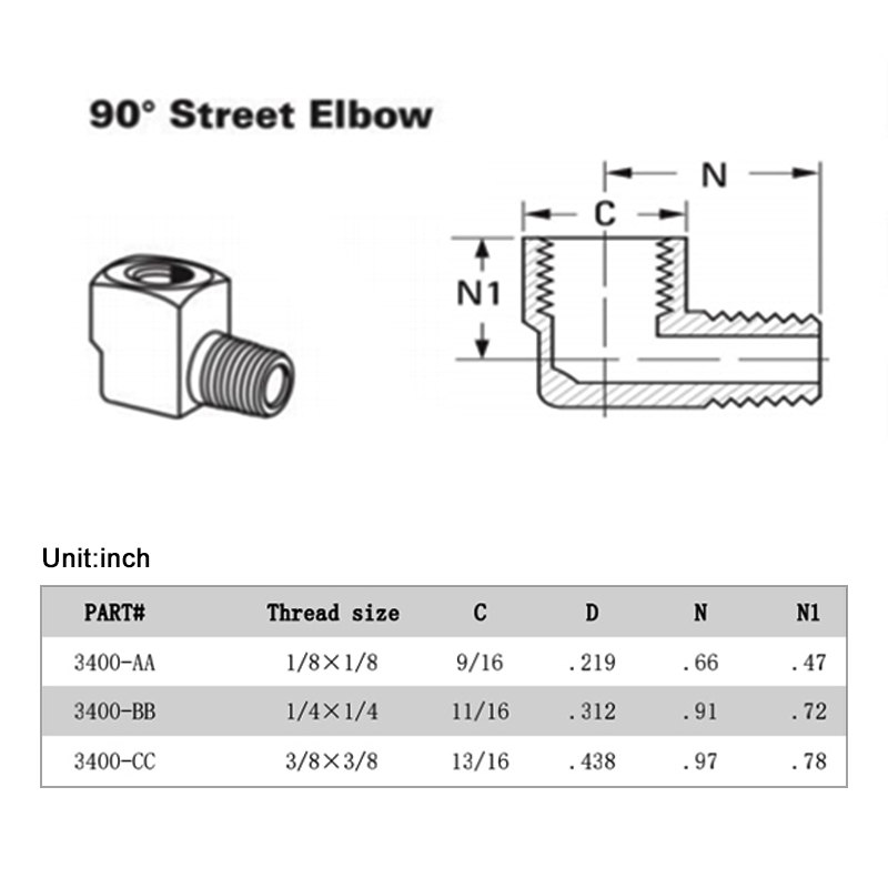 2pcs 1/8" 1/4" 3/8" 1/2" Hose Pipe Fitting 90 Degree Brass Street Elbow with NPT Thread (Model 3400)