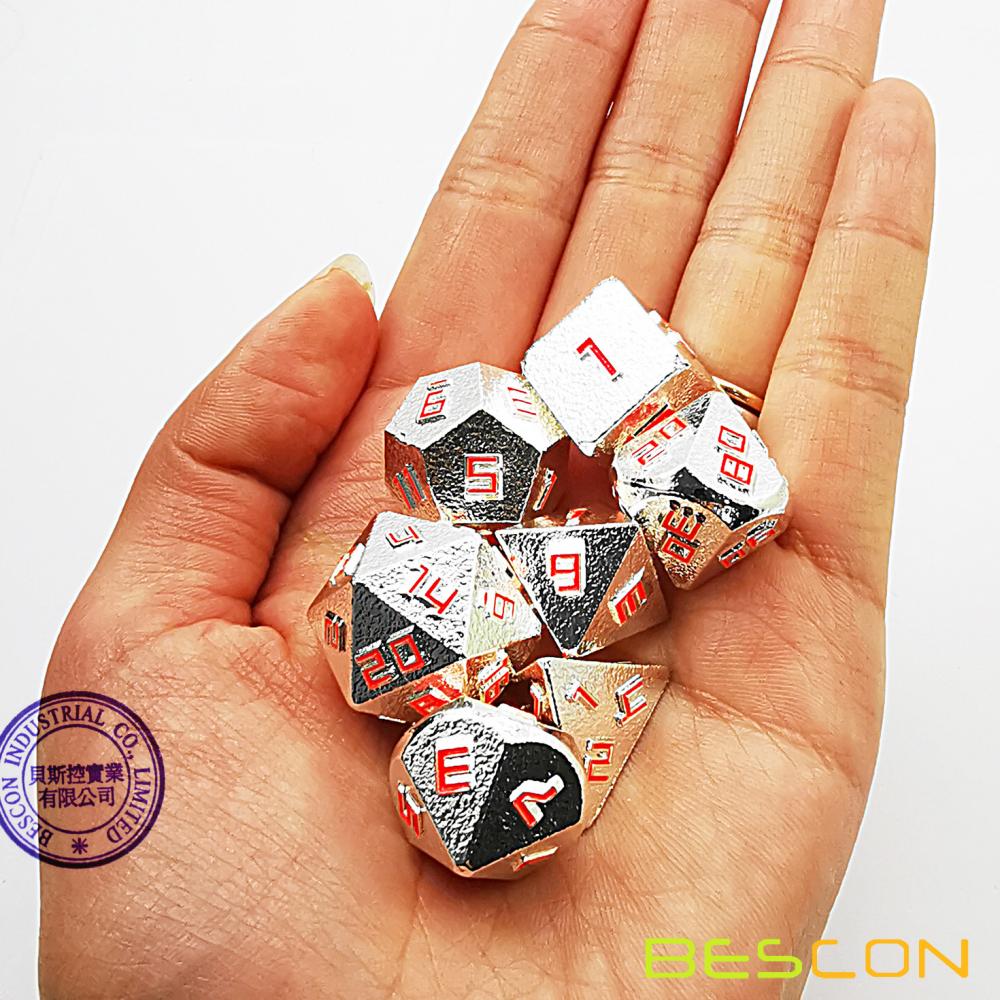 Bescon Silver-Ore Lode Solid Metal Dice Set, Raw Metal Polyhedral D&D RPG 7-Dice Set