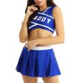 Womens Femme Schoolgirl Daddy Charming Cheerleader Uniform Halloween Cosplay Costume Crop Top with Mini Pleated Mini Sexy Skirt