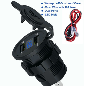 Dual USB Car Charger Cover for Motorcycle Auto Truck ATV Boat 12V-24V LED Dual USB Socket Mount Charger Power Adapter