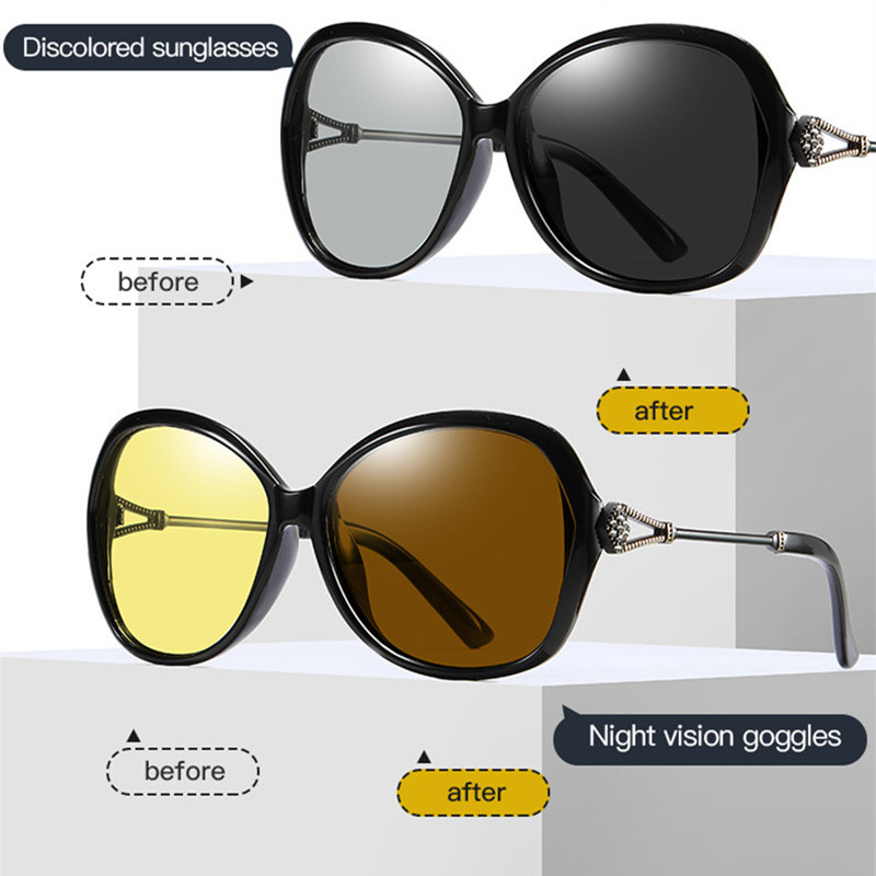 ZHIYI Brand Women Night Vision Driving Glasses Vintage Polarized Photochromic Sunglasses Diamond Gradient Lens Round Sun glasses