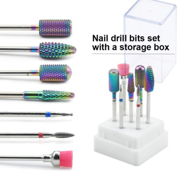 7 Pcs Rainbow Tungsten Carbide/Ceramic Nail Drill Bits Set IN Box Manicure Machine Accessories Milling Cutter Electric Nail File