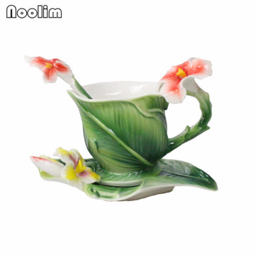 Nordic Embossed Plantain Coffee Cup Enamel Porcelain Bone China Afternoon Tea Cup With Saucer And Spoon Creative Gift