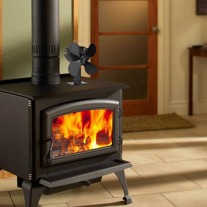 Fireplace 4 Blade Heat Powered Stove Fan Log Wood Burner Eco Friendly Quiet Fan Home Efficient Heat Distribution,Black