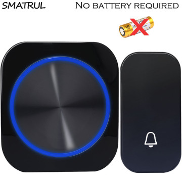 SMATRUL self powered Waterproof Wireless DoorBell Cordless Door Bell chime night light no battery EU plug home button Receiver