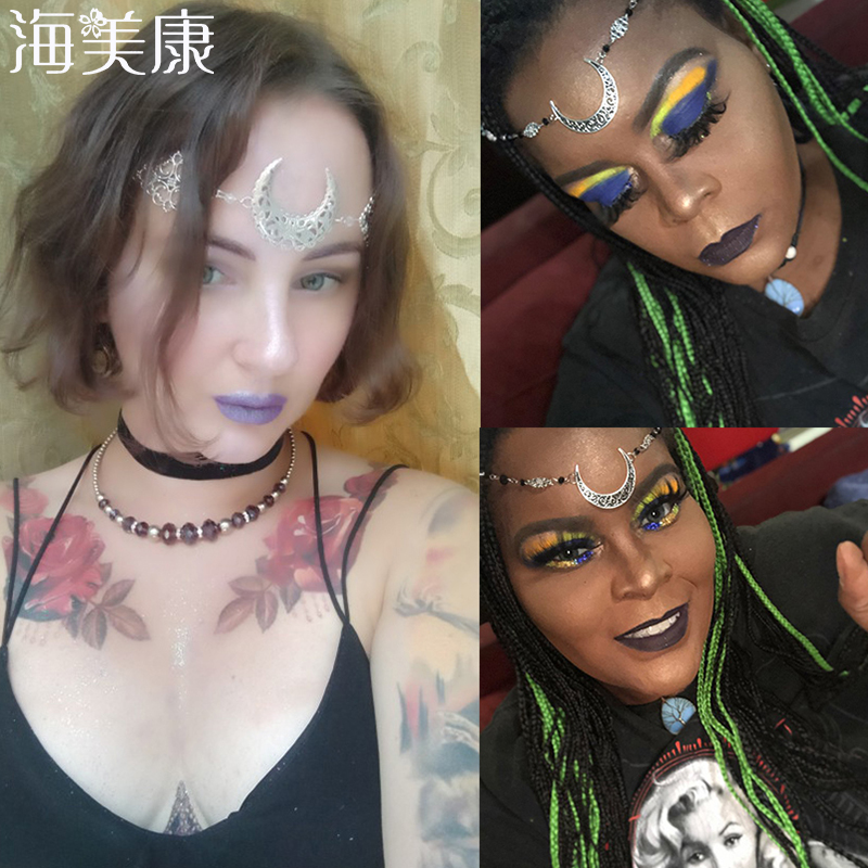 Haimeikang Hot Sale Women Forehead Jewelry Crescent Moon Head Chain Blue Evil Eye Head Jewelry Head Accessories