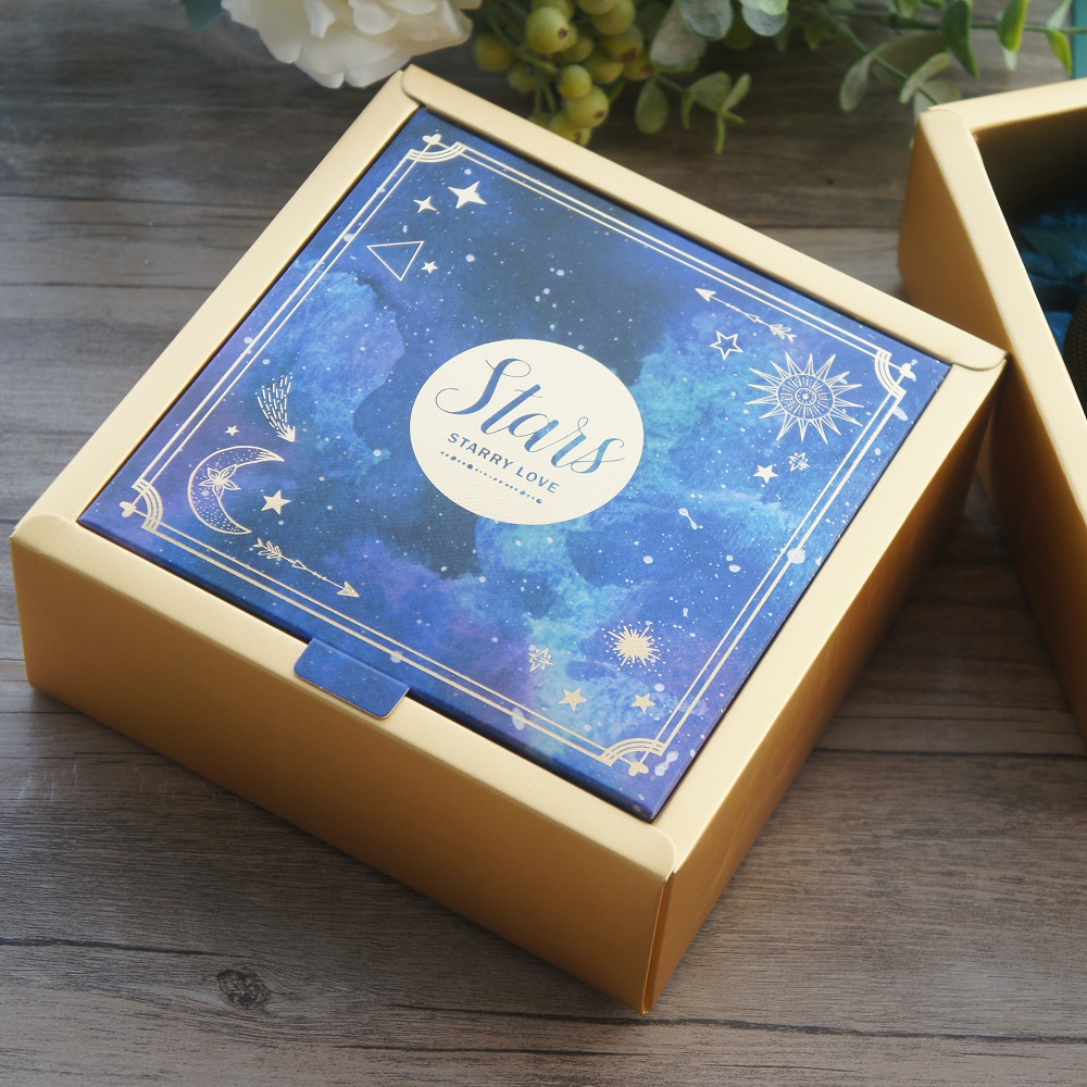 15*15*6.5cm 3set Gold night blue star Design Paper Box + Bag As birthday Wedding Anniversary DIY Gift Packaging Use