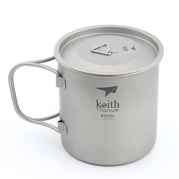 Keith Titanium Cup Titanium Water Mugs Camping Cups Ultralight Travel Mug With Folding Handle Titanium Lid Drinkware 300ml-900ml