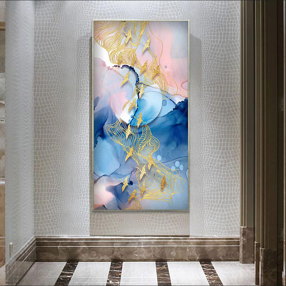 Nordic Style abstract Pictures Golden crane Painting Home Wall Decoration Art Picture For Living Room Hotel Entrance