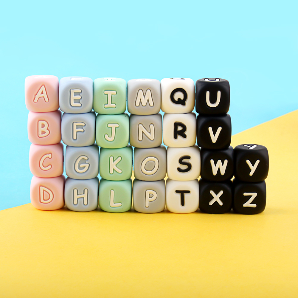 500pcs 12mm Silicone Letters Bead Colorful Baby Teether DIY Personalized Name Baby Clip Chewing BPA Free Silicone Alphabet Beads