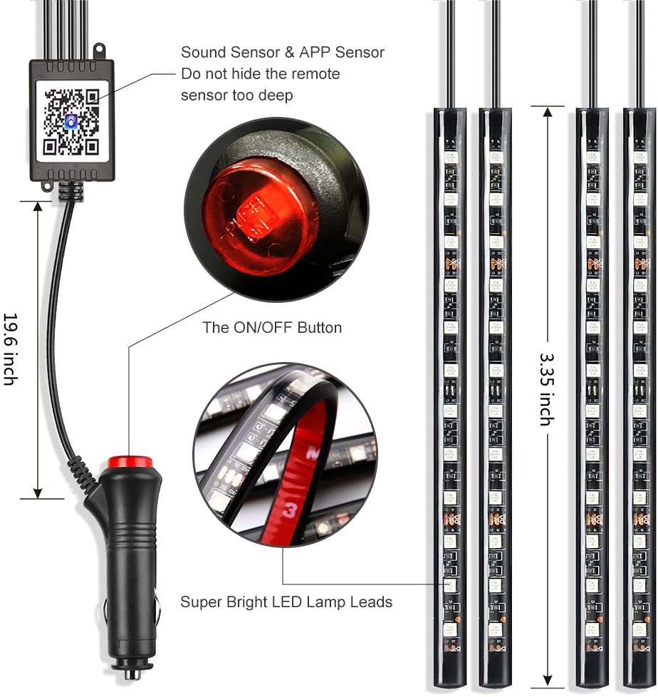 Car Decoration LED Light Foot Ambient Lights With USB Cigarette Music Control App RGB Multiple Modes Automotive Interior Lights