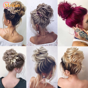 MEIFAN Synthetic Hair Buns Curly Scrunchy Chignon Elastic Natural Fake Messy Wavy Donut Wrap on Ponytail Extensions for Women