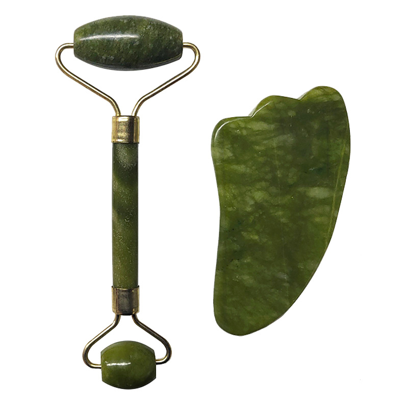 Jade Roller Facial Massage Tool Set Natural Stone Face Massager Guasha Massage Board Gua Sha Scraper Jade Roller And Guasha Kit