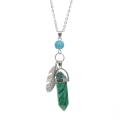 Malachite Feather Hexagonal Prism Pendant Choker Necklace