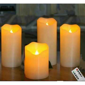 set of 4 remote controlled LED Flameless Pillar Candle Light Paraffin Wax wavy Edge Bar Home Wedding decor-(H 10/12.5/15/18CM)