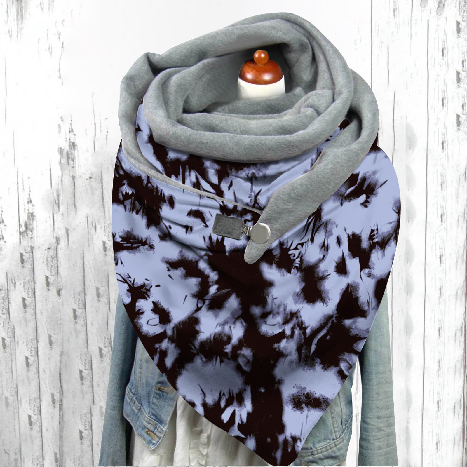 40#Scarves Women Christmas Tie Dye Printing Scarf Fashion Retro Multi-Purpose Shawl Button Scarf Winter Windproof Warm Foulard
