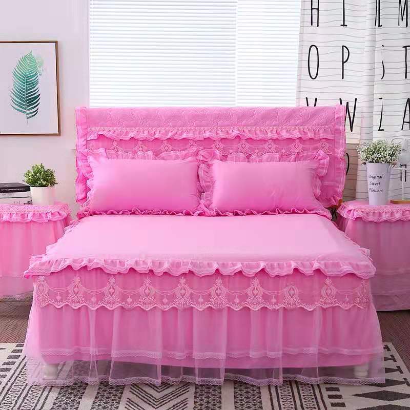 1 Pc Lace Bed Skirt +2pcs Pillowcases Bedding Set Princess Lace Bedding Bedspreads Fitted Bed Sheet For Girls King Queen Size