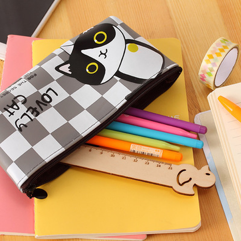 Pencil Pouch Cartoon Stationery Kawaii Simple Pencil Case Cute Cartoon Animal Kitten Pen Case Korean Bag School Supplies
