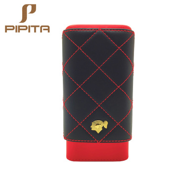 COHIBA Cigar Cases 3 Holders Black Red Travel PU Leather Cigar Case Wrapped Cedar Tube Mini Cigar Humidor Box With Nice Gift Box