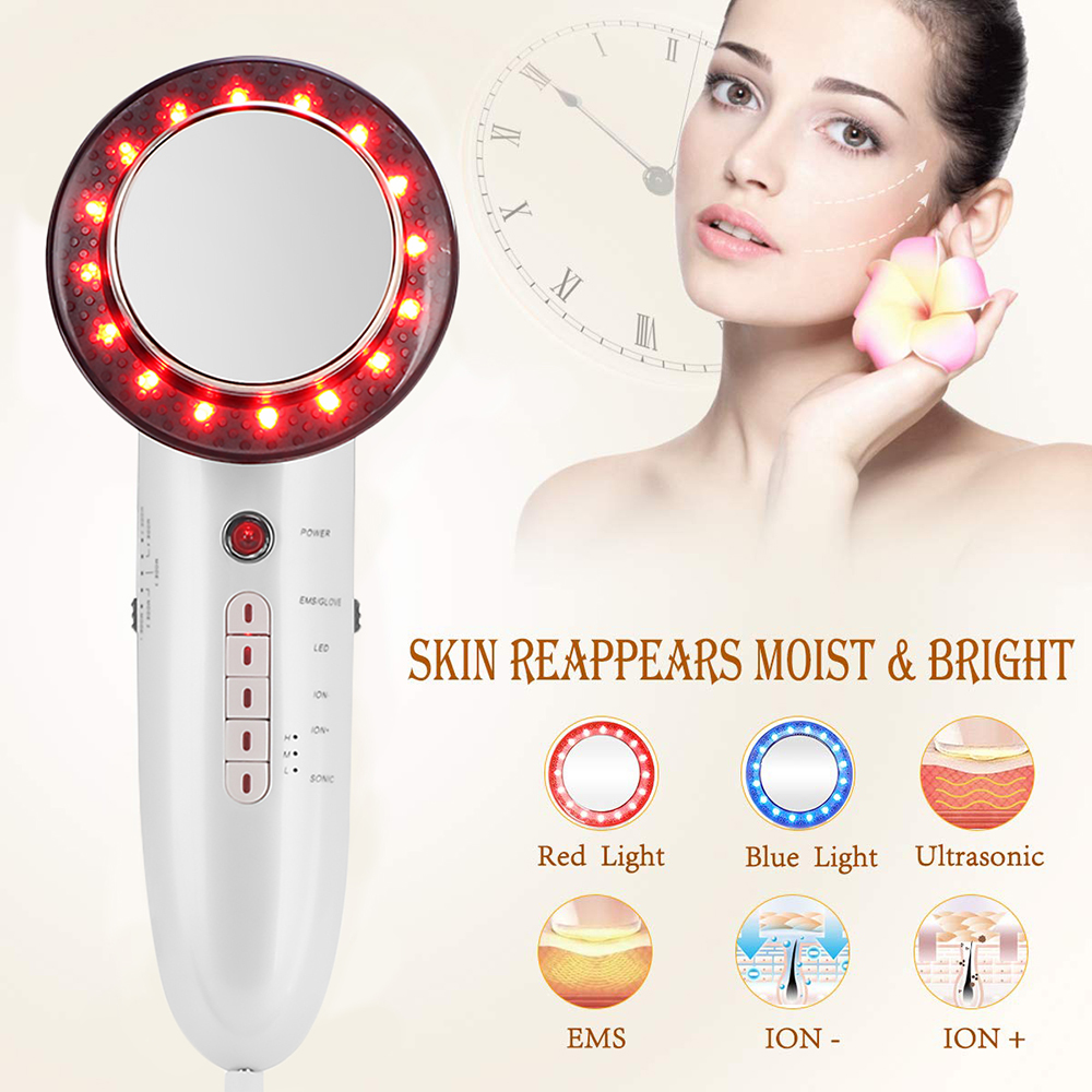 6 In 1 EMS Ultrasonic Cavitation LED Galvanic Ion Facial Body Beauty Machine Tens Acupuncture Therapy Anti Cellulite Massage