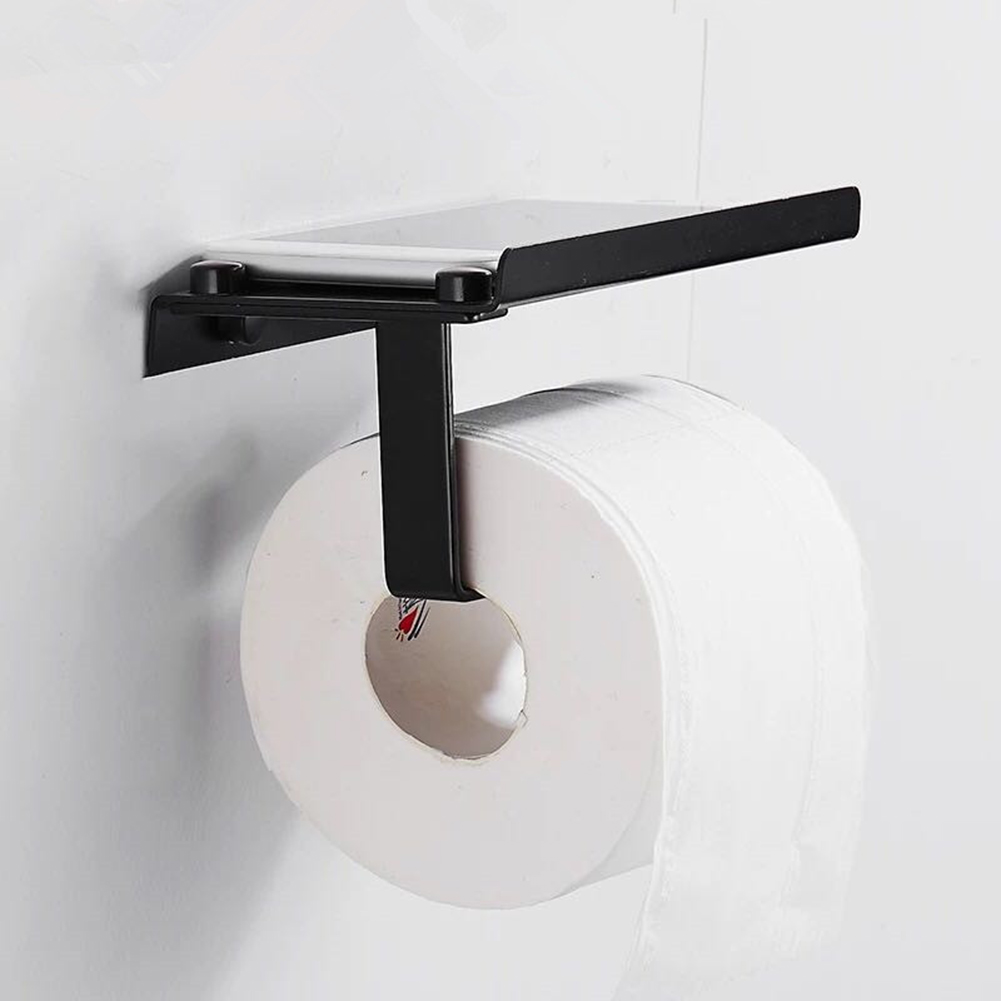 Bathroom Toilet Tissue Paper Holder Rack with Shelf Towel Resistant Wall Mounted Kitchen Roll Corrosion Paper Smooth Rack