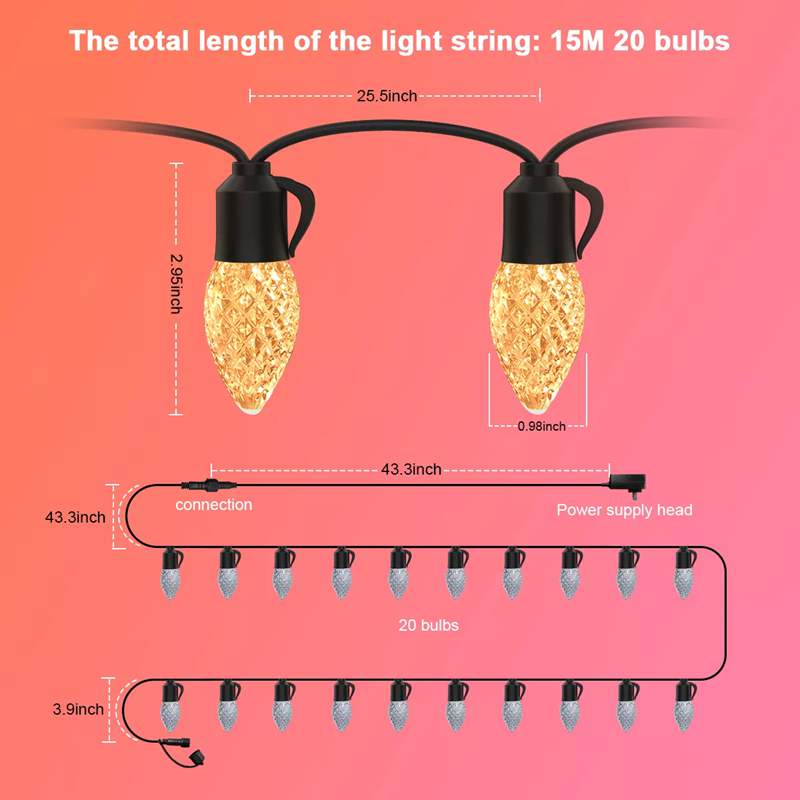 65ft C35 String Bulbs LED String Light