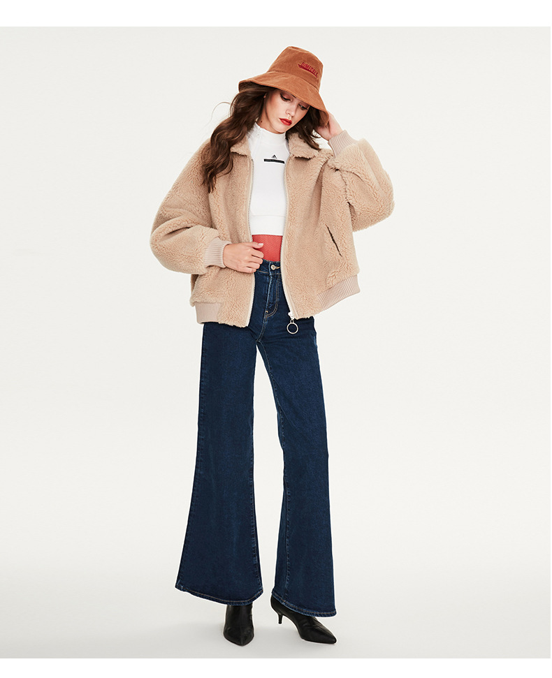 Ladies Zipper Drop Shoulder Sherpa Jacket