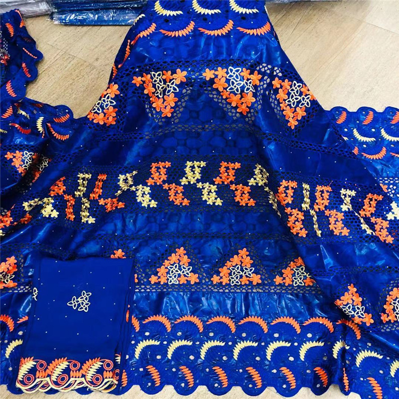 2021 New arrival With scarf african Bazin riche fabric with beads embroidery lace / bazin riche dress material Nigerian HL011701