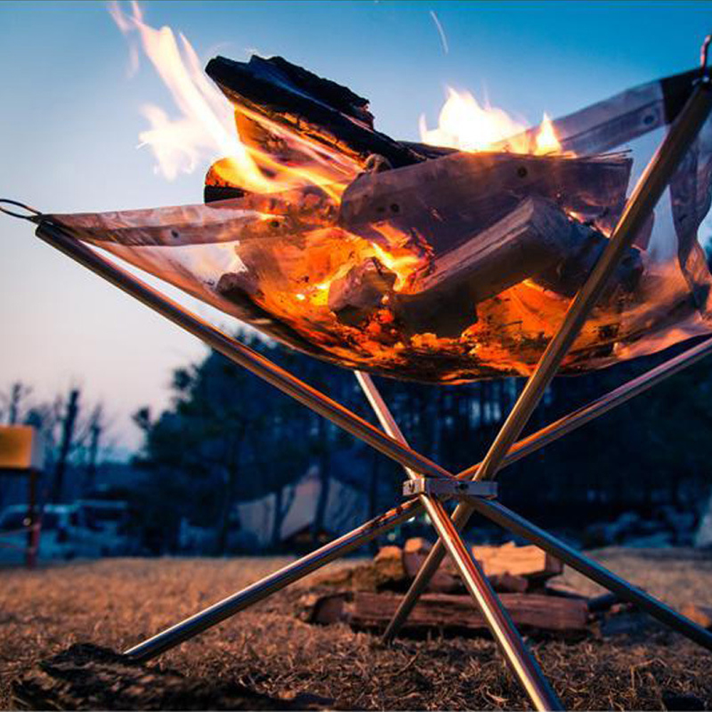Desert Fox Fire Outdoor Frame Portable Bonfire Campfire Picnic Pit Camping BBQ Stand Wood Charcoal Burn Rack Stove Heating Mesh