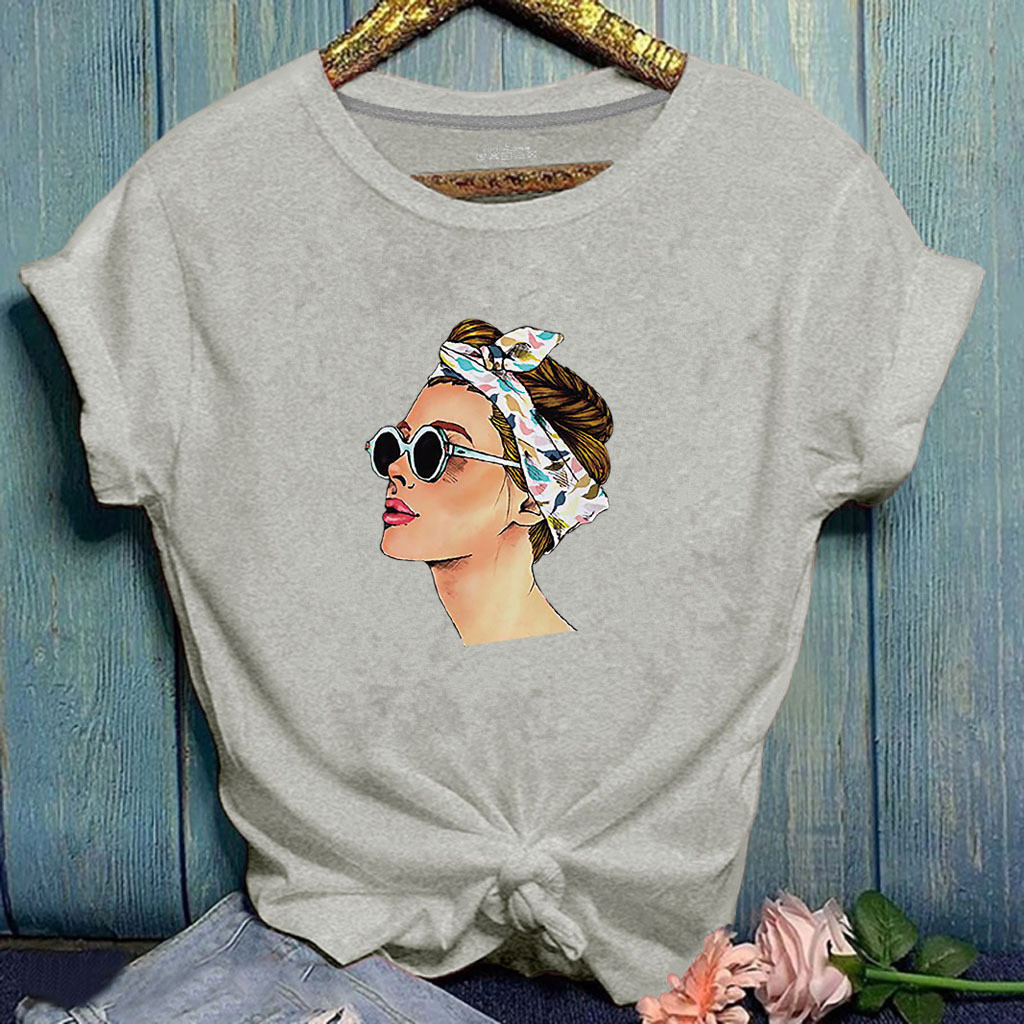 Fashion Women Ladies Casual Short Sleeve Printed Tshirts Tops Women's O-neck T-shirts Streetwear Cotton Tee Tops Summer Tops #3