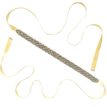 270x2cm Women Wedding Bridal Long Waist Belt Cable Cross Glitter Rhinestone Beaded Sash Cummerbunds Ribbon DIY Waistband Party