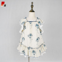 girls blue floral printed butterfly sleeve dress