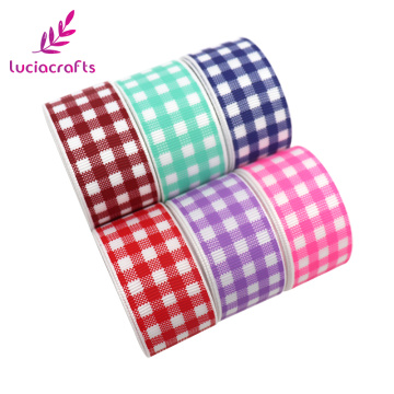 Lucia Crafts 3/6yards Plaid Printed Grosgrain Ribbons 25mm Trim Ribbon For DIY Headband Gift Decor S0801