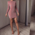 Pink Velvet Long Sleeve Slim Dress Ladies Warme sexy Figur Autumn Fashion New Women Dresses