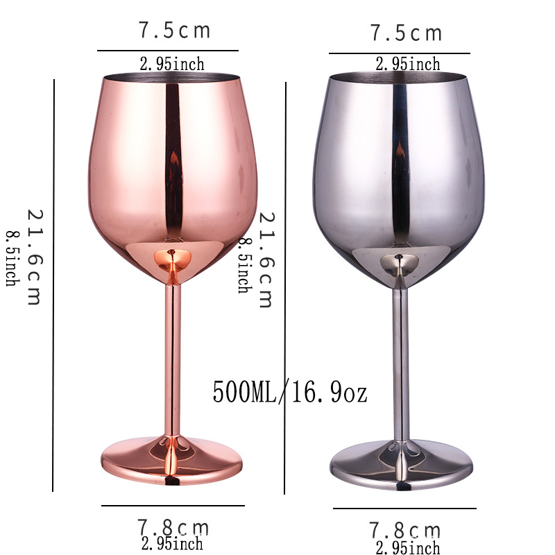 2Pcs Wine Glasses Stainless Steel 18/8 Metal Wineglass Bar Wine Glass Champagne Cocktail Drinking Cup Charms Party Supplies