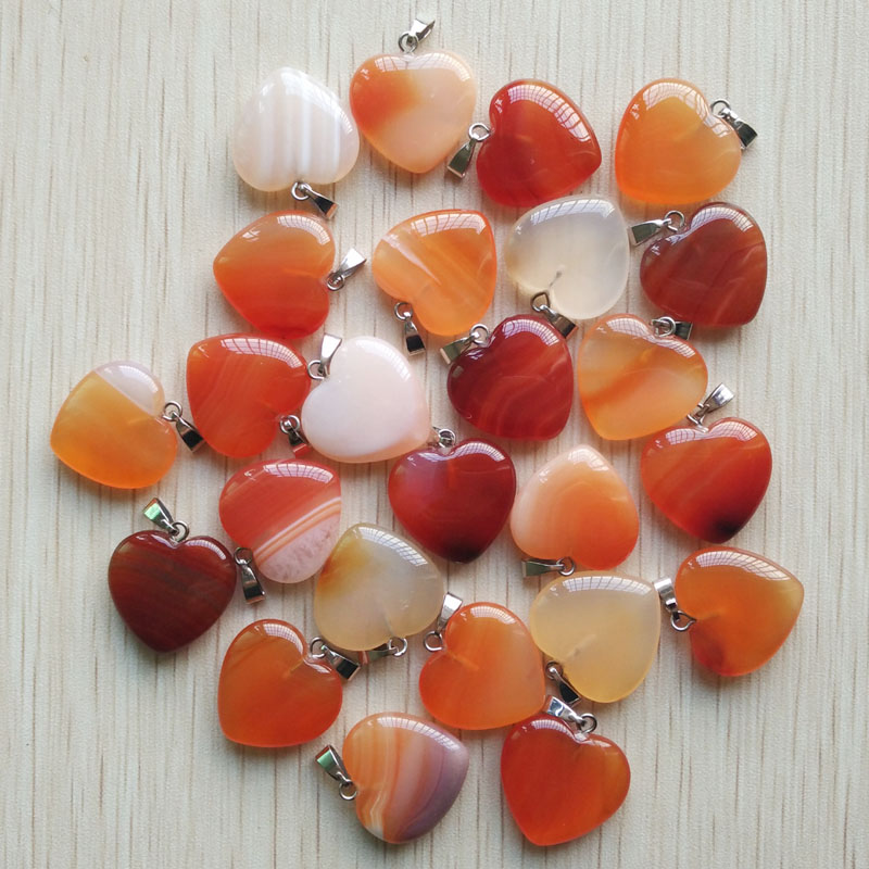 Wholesale 50pcs/lot 2020 Assorted heart natural stone charms pendants for jewelry making Good Quality 20mm free shipping