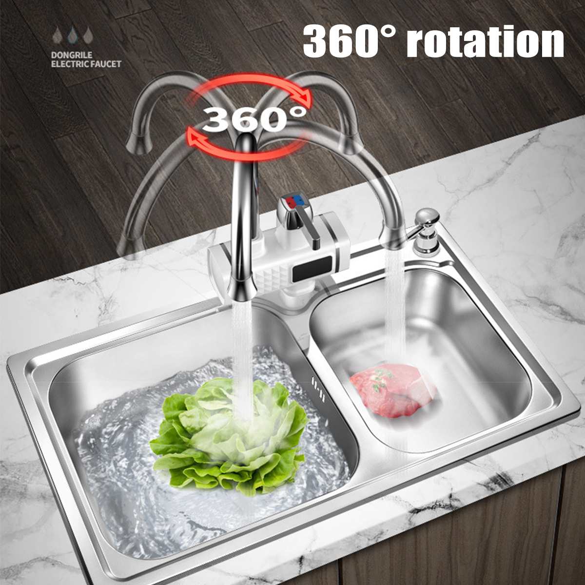 Instant Tankless Electric Faucet Tap Hot Water Heater Kitchen Electric Water Heater with Temperature Display 3000W