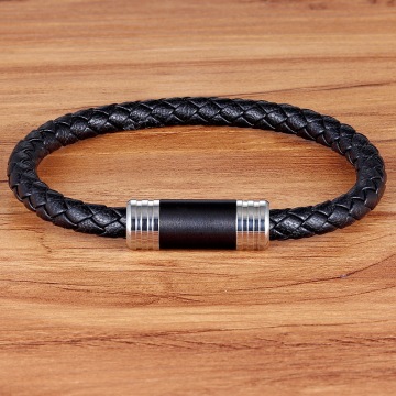 TYO Father's Day Gift Simple Design 5 Styles For Choices 19/21CM Genuine Leather Bracelet Stainless Steel Accessories Jewelry