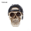 VILEAD 13cm Resin Skull With Peaked Cap Home Desktop Ornament Animal Skull Statues Sculptures Personalized Skull Decoration