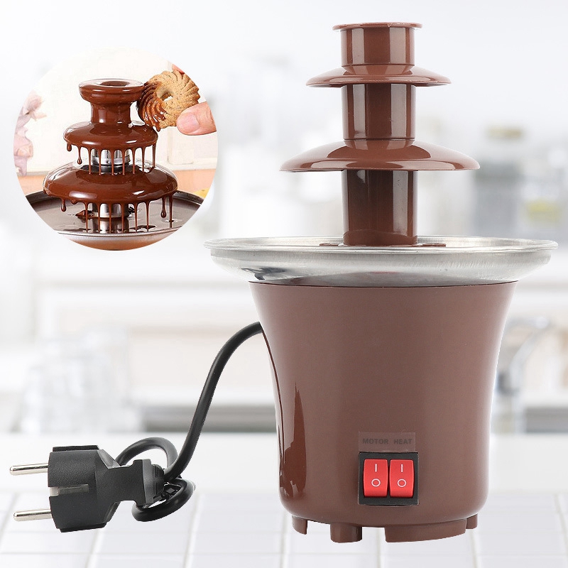 AD-New Mini Chocolate Fountain Three Layers Creative Chocolate Melt With Heating Fondue Machine Diy Melt Waterfall Pot Melting T