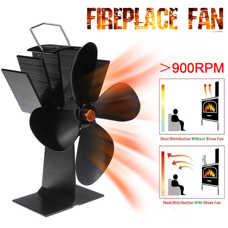 4 Blade Heat Powered Stove Fan Black Fireplace Fan Burner Eco Friendly Quiet Fan Home Fireplace Fan Efficient Heat Distribution
