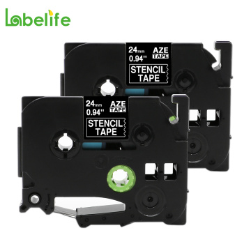 Labelife 2 Pack STE151 Black Stamp Stencil Cassette Tape 24mm x 3m (STE-151 ST-151 ST151 Tape) For Brother P-touch PT Printers