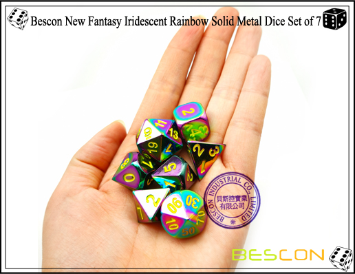 Bescon New Fantasy Iridescent Rainbow Solid Metal Dice Set of 7-7