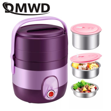 DMWD 3 Layers Portable Electric Heating Lunch Box Mini Rice Cooker Pot Warmer Food Steamer Bento Lunchbox Meal Container Heater