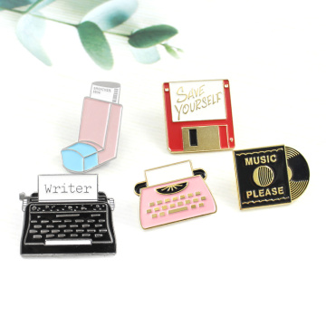 Personality Office Tools Brooch Shiny USB Memory Network Disk Music Record Fax Machine Printer Enamel Pin Coat Cap Badge Gifts