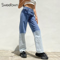 Sweetown Tie Dye Stripe Trending Jeans Pants Women England Preppy Style Y2K Streetwear High Waist Girls Denim Straight Trousers
