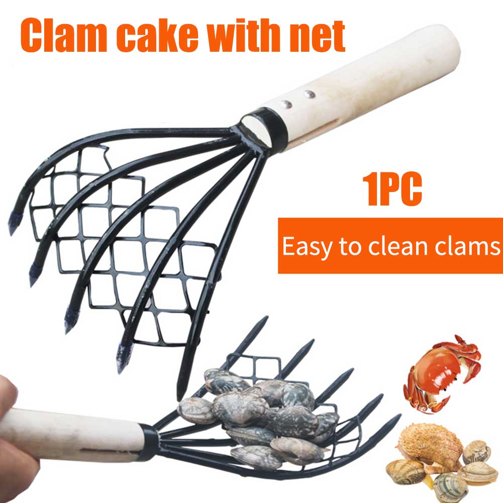 With Net Dig Seafood Conch 5 Claw Clam Rake Home Tool Wood Handle Pitchfork