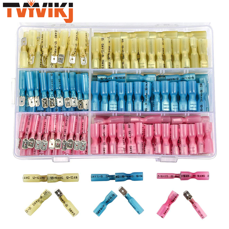 TVYVIKJ 220pcs Wire Spade Connectors, Waterproof Heat Shrink Female Male Terminals Fully-Insulated Electrical Crimp Kit