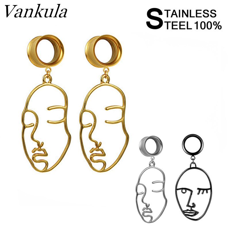 Vankula 2PCS Ear Gauges Ear Plug Tunnels 316L Stainless Steel Face Dangle Ear Expander Fashion Body Piercing Jewelry